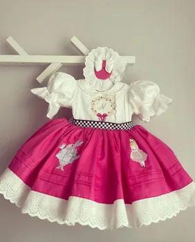 0-12Y Holčička Letní Růžové Alice Výšivky Červené turecké Vintage Lolita Princezna plesové Šaty, Šaty pro Narozeniny, Svátky Neformální Eid