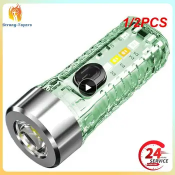 1/2KS Miniaturní Klíčenka Světlo USB C LED Svítilny Dobíjecí Magnet Camping UV Multifunkční Přenosný Len Světla Svítilna