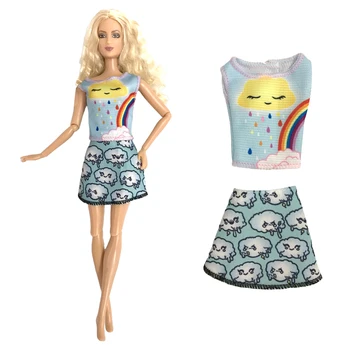 1 Sada Teplé Slunečné Vzor Šaty Po Dešti Duha Vzor Split Šaty Happy Party Pro Panenku Barbie Holka, Doplňky, Hračky