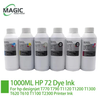 1000ML Dye Ink pro HP 72 Ink Kazeta pro HP Designjet T770 T790 T1120 T1200 T1300 T620 T610 T1100 T2300 Tiskárny Dye Ink hp72