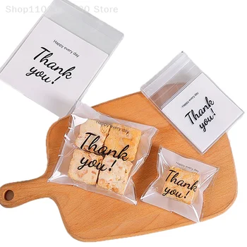 100ks/Balení Děkuji Vám Jasné Tašky Samolepící Cukroví Cookie Pekárna Tašky Samolepící Individuální Dar, Pečivo Tašky