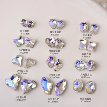 10ks Bod Spodní Nail Art Kouzlo Lesklé Crystal Moonlight Nepravidelný Srdeční Diamond Tečné Roviny Nehty Šperky Luxusní Nehty Umění