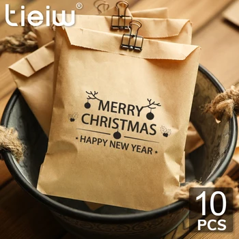 10ks Veselé Vánoční Cukroví Prospěch Sáčky Dovolenou Kraft Papírové Tašky Ve Velkém Mini Treat Cukroví Malý Dárek Taška