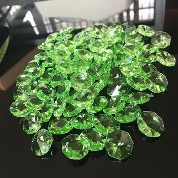 10KS Zelené Sklo Crystal Octagon Korálky v 2 otvory Flatback Tlačítka Náušnice Šperky Přívěsek Tváří Prism Lustr Slunce Catcher Díly