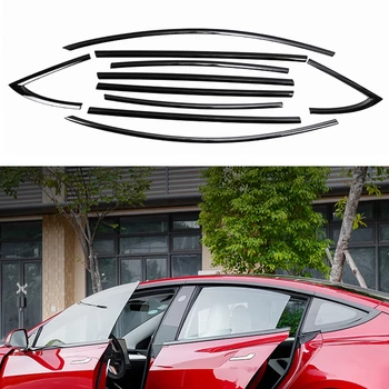 10pcs Auto Okna Trim Pro Tesla Model 3 2017-2023 Titan Černá Vnější Straně Lišty Kryt Těsnění Těsnění Pás Dekor Odstín