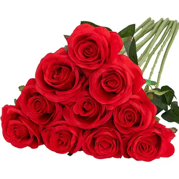 10PCS Umělé Květiny Růže Falešné Hedvábné Květiny Dlouhý Stonek Umělé Červené Růže pro Domácí Svatební Party Venkovní Dekorace