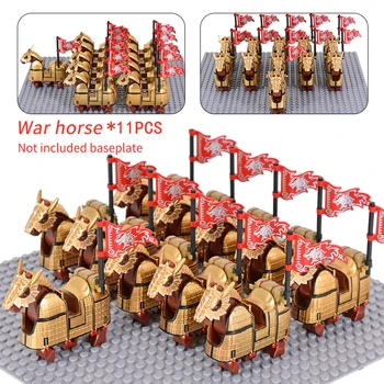 11ks Vojenské Středověké Odvahu Tří Království Vojáci Válečný Kůň Zbraň Cihel Mini akční figurky Stavební Bloky Hračky