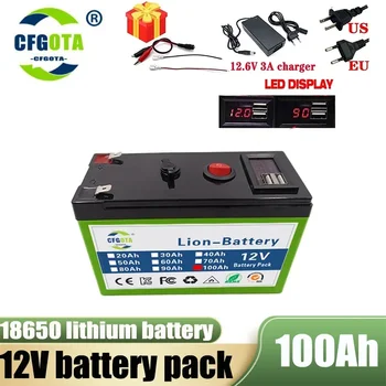 12V Baterie 100Ah 18650 lithium baterie Dobíjecí baterie pro solární energii elektrickou baterii vozidla+12.6v3A nabíječka