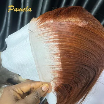 13x6 Zázvor Krajky Přední Lidské Vlasy Paruka Kosti Rovné Lidské Vlasy Bob Paruka Ginger Orange Lidské Vlasy Krátké Bob Krajka Přední Paruka