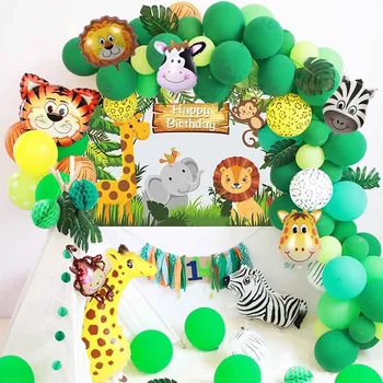 149pcs zelené lesní zvíře balón, vhodné pro jungle tématické narozeninové párty, camping, dětský den party dekorace
