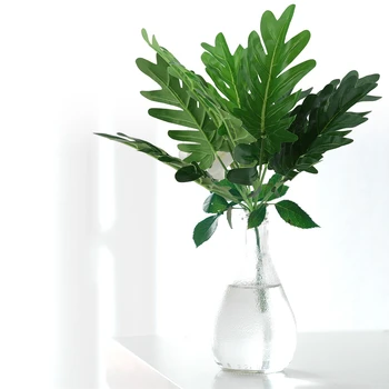 1ks 9 Vidličky Umělé Zelené Rostliny, List Lacy Strom Philodendron Selloum Falešné Listy Rostliny DIY Domácí Dekorace Pokoje