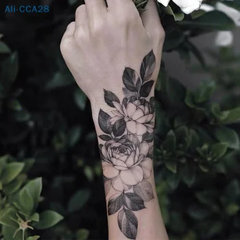 1KS Dočasné Tetování Černé Květinové Tetování Rukáv Vodní Převod Tetování Nálepka Pivoňka Růže Tetování body Art, Sexy Tetování Pro Dívky