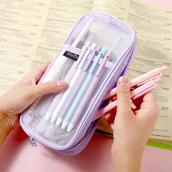 1KS Průhledné pouzdro na Tužku Velká Kapacita Mesh Pencil Case Multi-Účel Cestovní Make-up Bag Dívky Stacionární Pytel Školní Potřeby