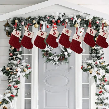 1ks Vánoční Ponožky Pletení Dopis Punčocha Vánoční Dekorace Pro Domácí Vánoční Strom Ornament Dárek