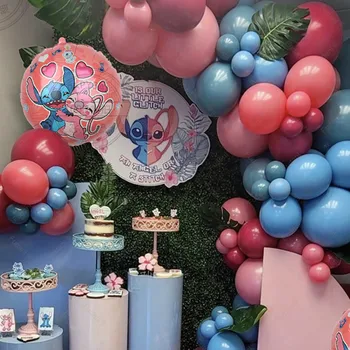 1Set Disney Lilo Steh Arch Věnec Kit Fólie Helium Balloon Modrá Latex Míč Téma Děti Baby Sprcha Narozeninové Party Dekorace