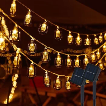 1~2KS LED Solární Řetězec Světla Venkovní Vodotěsné Vánoční Dekorace 30 Žárovky Retro Stan Garland Garden Party Víla Lampa