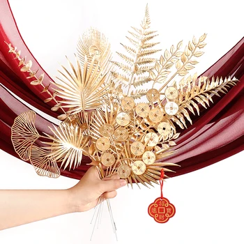 2/5ks Gold Umělé Květiny Kytice pro Domácí Pokoj Dekor Nový Rok Vánoční Večírek Dodávky 2023 Dekorace Falešné Rostliny Ornament