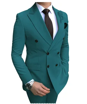 2 Ks Sady Elegantní Obleky Pro Muže, Formální Blejzry Obleky Business Modré Kabáty Svatební Elegantní Bundy Luxusní Kalhoty Doprava Zdarma