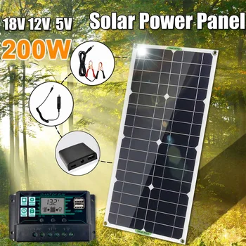 200W Solární Panel Kit 10A 20A 30A Mppt Solární Regulátor USB Port Solární Mobilní Baterie Power Bank pro Telefon, pěší Turistika, Kempování RV Auta