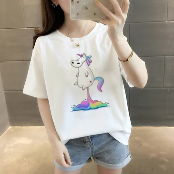 2019 Harajuku Vtipné Duha Unicorn T Shirt Ženy Topy Kawaii Roztomilý Letní Streetwear Sexy Vintage Trička
