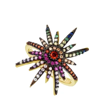 2019 NOVÁ květina ženy duhový prsten Zlaté barvy starburst prsteny s barevnými kámen šperky