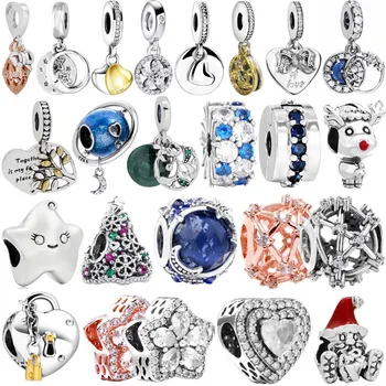 2020 Zimní Kolekce Vločka Srdce Lock Key Star Moon Santa Korálek, 925 Sterling Silver Kouzlo Vešly Populární Náramek Diy Šperky