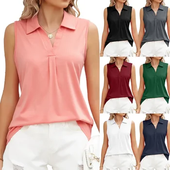 2023 Evropské a Americké Jaro Léto Nové Módní jednobarevné Klopě Volné tričko Ženy Ležérní Elegantní šaty bez Rukávů Vesta