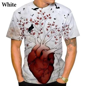 2023 Letní Módní Legrační 3D Srdce Tištěné T-shirt Nový Trend Nosit každý den Plný Odpovídající Osobnosti Krátký Rukáv Top T-Košile