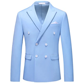 2023 Módní Nové Pánské Ležérní Boutique Business Pevné Barva Double Breasted Šaty, Formální Oblek Bunda Blejzry Kabát