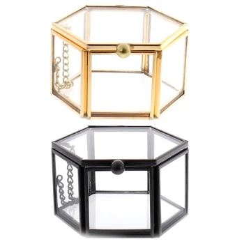 2023 Nový Šestiúhelník Transparentní Skleněné Kroužky Box Snubní Prsteny Box Geometrické Skleněné Šperky Šperky Box Držák Kontejneru
