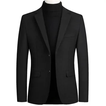 2023 Podzimní a Zimní Pánské Slim Fit Vlněný Oblek Pánské jednobarevné Obchodní Ležérní Oblek pánský Kabát