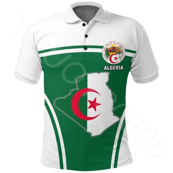 2023 Pánské Letní Klopě Polo Tričko Tisk Afrických Zemí T-Shirt - Alžírsko Aktivní Flag Polo Tričko Nové