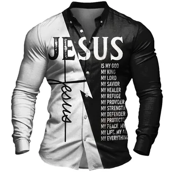 2024 Ježíš Grafický 3d tisk Ležérní Dlouhý Rukáv Košile Pro Muže Letní Tlačítko Ulici Košile Dovolenou Pánské Tričko Topy Pánské Oblečení