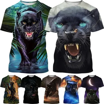 2024 Nový Jungle Panther Short Sleeve T Shirt Pánské Divoký Zvíře Tisk 3D Hip Hop Top Žen Kluk v Pohodě Ulici Trička Oblečení