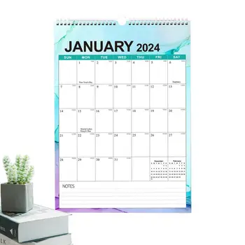 2024 Nástěnný Kalendář Denní Zdi, Plánovač, Kalendář Drát Vázací Měsíční Kalendář Hangable Domů Rodinný Plánovač 30,5 X 43 cm