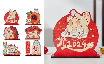 2024 Čínský Nový Rok Dřevěné Znamení-Rok Draka Stolní Vrchol Jarní Festival Dekorace na Stůl pro Domácí Dekor