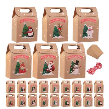 24 Kusů Vánoční Večírek, Dárek, Krabice, Tašky Candy Xmas Party Taška Kraft Papír Boxy pro Vánoční Dekorace Dodávky