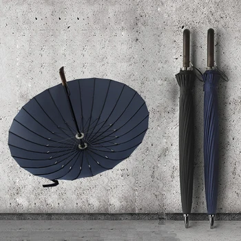 24K Straight Deštník, Dřevěná Rukojeť Dlouhá Deštník Vyztužené Větruodolný Silné Ženy Muži Obchodní Značka Skleněných Vláken Paraguas