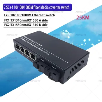 2G4E 10/100/1000M Gigabit Ethernet Switch Ethernet Vlákno Optický Media Konvertor Single Mode 4-Port RJ45 2 Port Optické vlákno