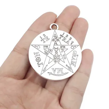 2ks Stříbrná Barva Velký Tetragrammaton Pentagram Pentagram Pagan Wicca Kouzlo Přívěsek Pro Náhrdelník Talisman Šperky 40x45mm