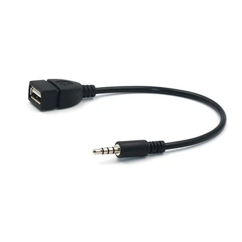 3,5 mm Samec AUX Audio Konektor Jack na USB 2.0 Samice Převodník Adaptér Kabel Kabel pro Auto Aux Port, 20cm/8-palcový Délka Černá