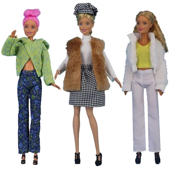 3 Sady/Lot Zimní Oblečení a Doplňky pro Barbie Módní Svetr a Kalhoty Office Lady Set Kožich Panenka, Oblečení 1/6 FR Panenka