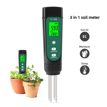 3 v 1 Digitální Půdy Tester ES Teplota Vlhkost Metr Vysokou Přesností LED Displej Půdy Čidlo Pro Zahradní Rostliny Zemědělství