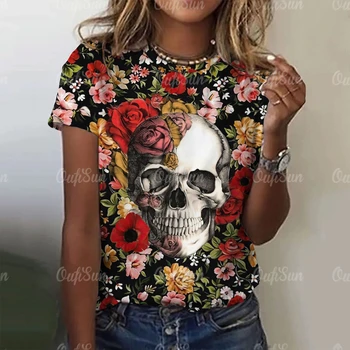 3D Lebka Tisk T Košile pro Ženy Nový Krátký Rukáv O Krku Ležérní Oblečení Streetwear Top Módní Harajuku Ženy T-Shirt Svetr