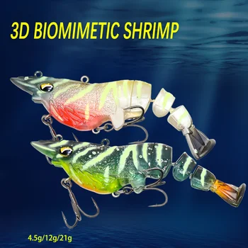 3D Multi sekce Krevety 4.5g63mm 12g80mm 21g100mm Pomalu Potopení Rybářské návnady Přípravků Lákat Swimbait Okoun Mandarin Moře rybářské návnady