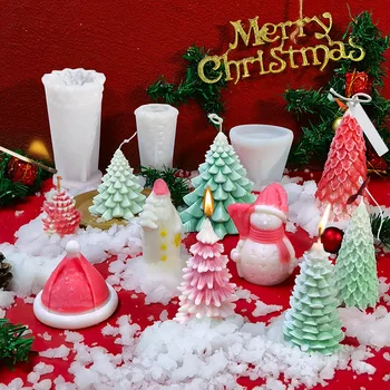 3D Vánoční Svíčka Formy pro Výrobu Svíček DIY Santa Vánoční Strom, Ručně vyráběné Silikonové Sádry Mýdlo Dort Čokoláda Pryskyřice Formy