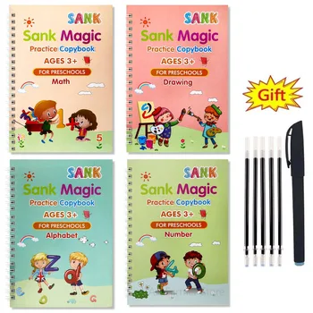 4 Knihy + Magic Pen Kopii Knihy Zdarma Stírání Děti Psaní Nálepka Praxe čeština Písanka Pro Kaligrafii Montessori