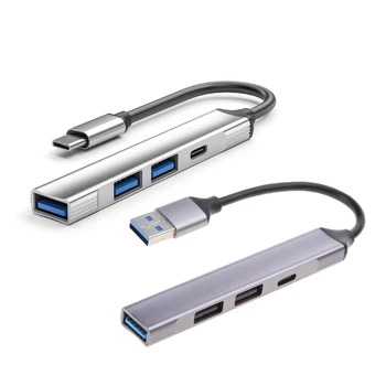 4 v 1 USB Hub USB Adaptér Typu C a USB Zařízení Připojení Myši, Klávesnice Telefonu, Tablety Hliníkové Slitiny