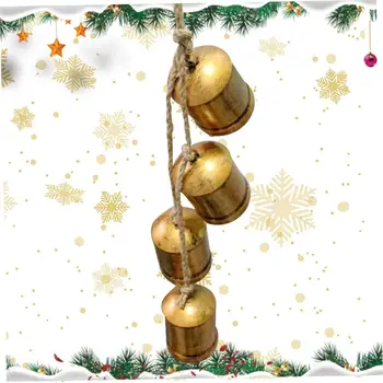 4 Zlaté Zvonky Dekorativní Zvonky s Vintage Lano, Smyčky Kovové Zdi Visí Zvonek, Vánoční Zvonky, Vánoční Dekorace