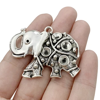 5 x Tibetské Stříbrné Barvě Zvíře Slon Chamrs Přívěsky pro DIY Šperky Náhrdelník Takže Zjištění Příslušenství 47x37mm